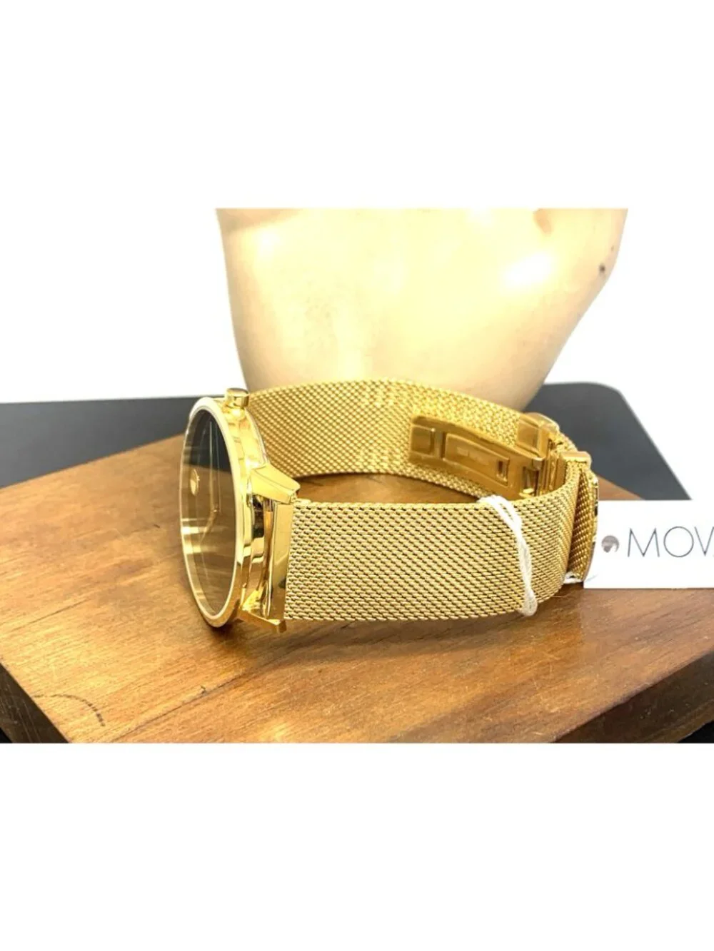 Movado Men's Watch 0607396 Museum Black Dial Swiss Quartz Gold Mesh Steel 40mm